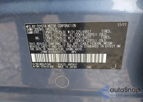 2011 Toyota Rav4 from USA, damaged, VIN JTMBF4DV3BD043070